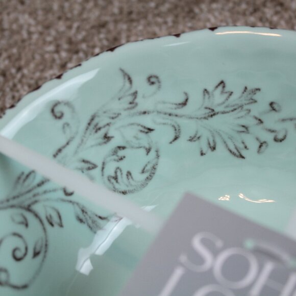 Soho Loft Melamine Bowls Cereal Soup Seafoam Lt Green Brown Rustic Set of 4 NWT - Picture 2 of 6